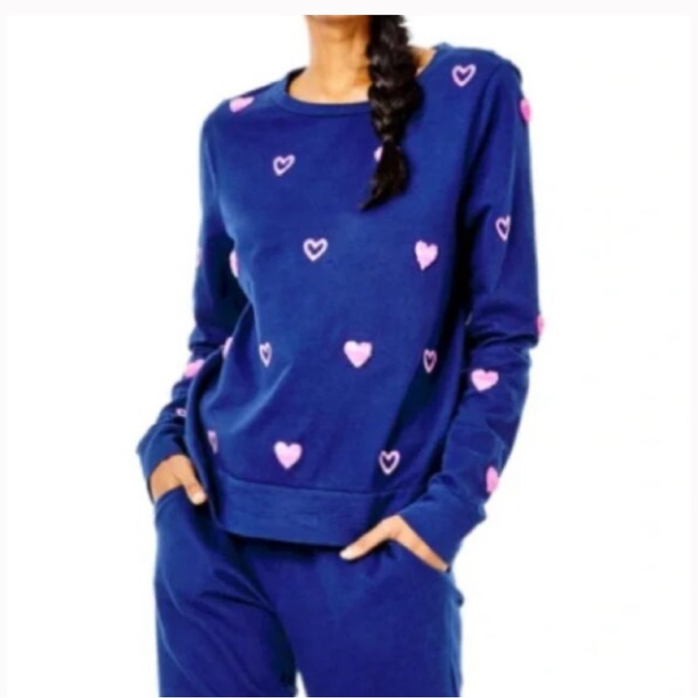 Lilly Pulitzer Navy Pink Heart Rami Sweatshirt Medium new with tags!!!